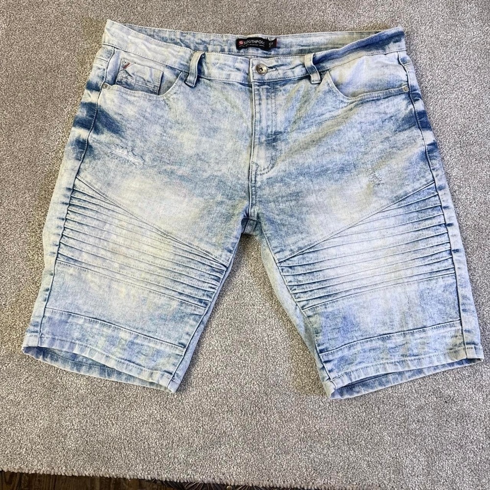 Y2K South Pole Denim Shorts Blue Faded Wash Size 34 Baggy